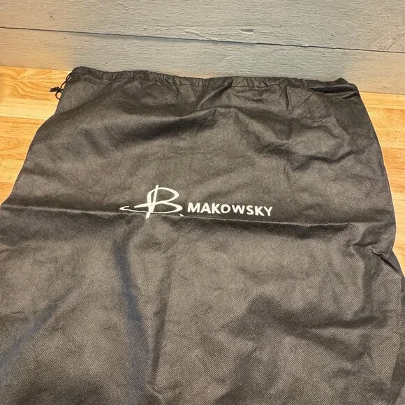 B. Makowsky Mahogany Brown & Black Pebble Leather Shoulder Bag Purse & Dust Bag - Picture 4 of 12